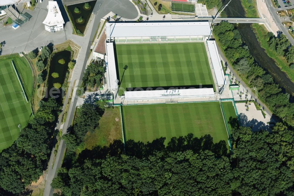 Wolfsburg from the bird's eye view: Sports grounds and football pitch VfL-FussballWelt in Wolfsburg in the state Lower Saxony