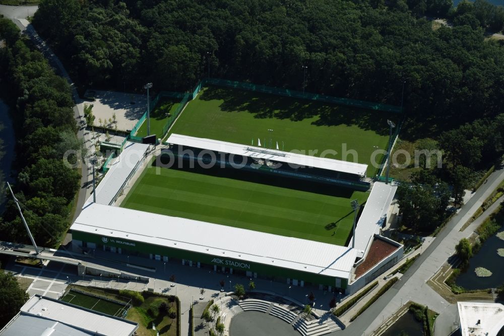 Aerial image Wolfsburg - Sports grounds and football pitch VfL-FussballWelt in Wolfsburg in the state Lower Saxony