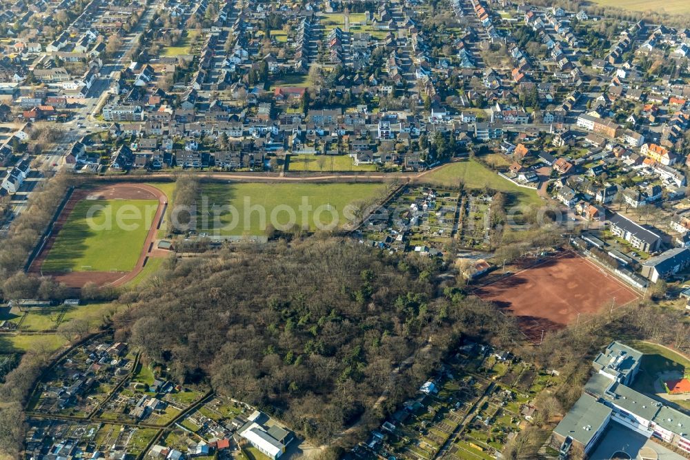 Dinslaken from the bird's eye view: Sports grounds and football pitch of SC Wacker Dinslaken 1919 e.V. on Augustaplatz in Dinslaken in the state North Rhine-Westphalia, Germany