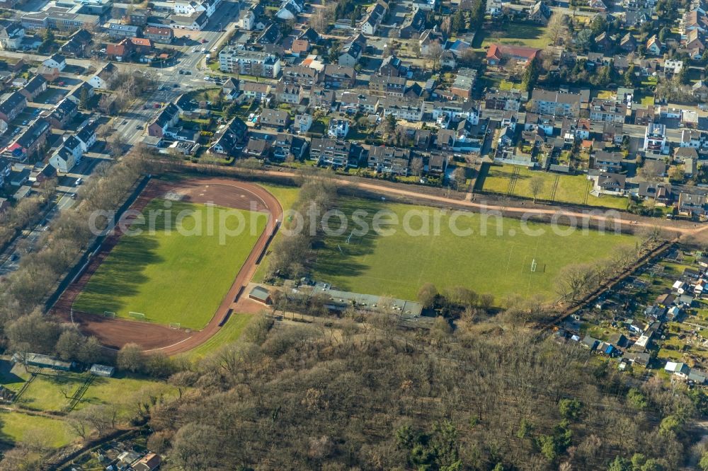 Aerial image Dinslaken - Sports grounds and football pitch of SC Wacker Dinslaken 1919 e.V. on Augustaplatz in Dinslaken in the state North Rhine-Westphalia, Germany