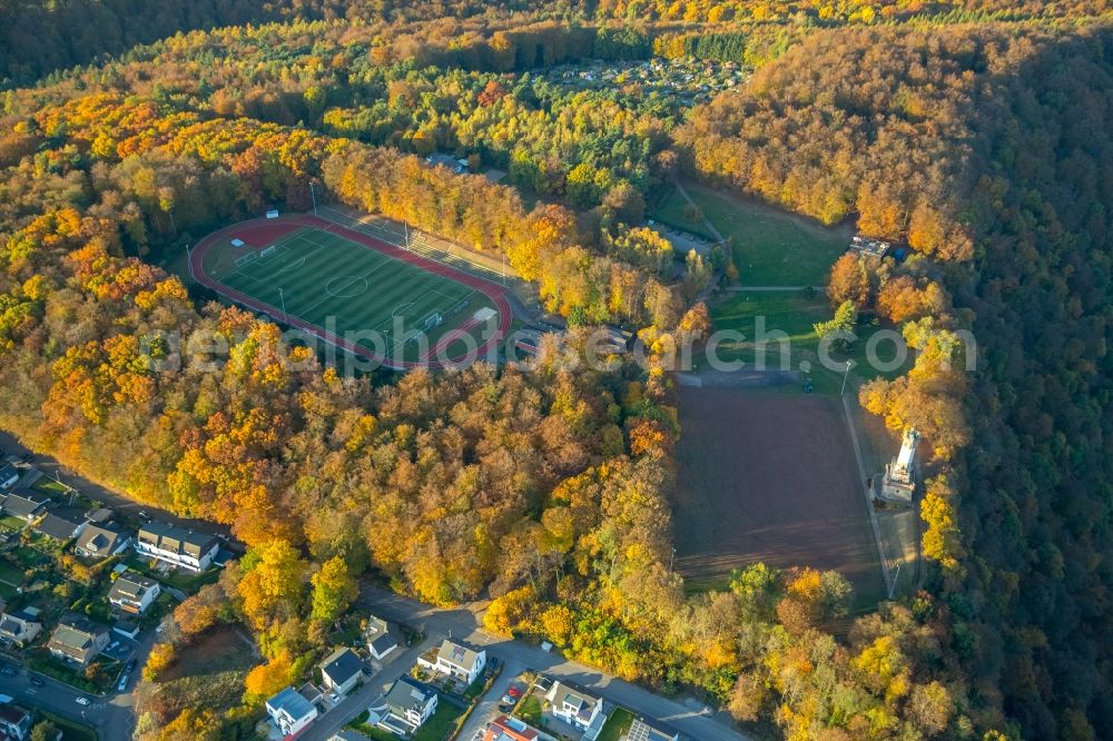 Aerial image Wetter (Ruhr) - Sports grounds and football pitch of the FC Wetter 1910/30 in Wetter (Ruhr) in the state North Rhine-Westphalia. In the picture the Harkort tower