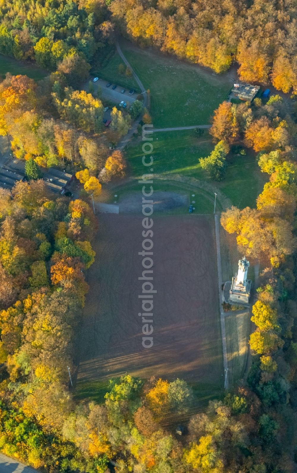 Aerial photograph Wetter (Ruhr) - Sports grounds and football pitch of the FC Wetter 1910/30 in Wetter (Ruhr) in the state North Rhine-Westphalia. In the picture the Harkort tower