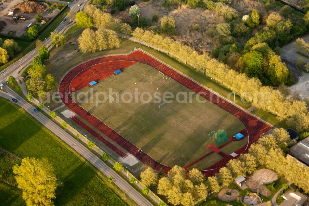 Durmersheim from above - Sports grounds and football pitch of the des Wilhelm-Hausenstein High school in Durmersheim in the state Baden-Wuerttemberg