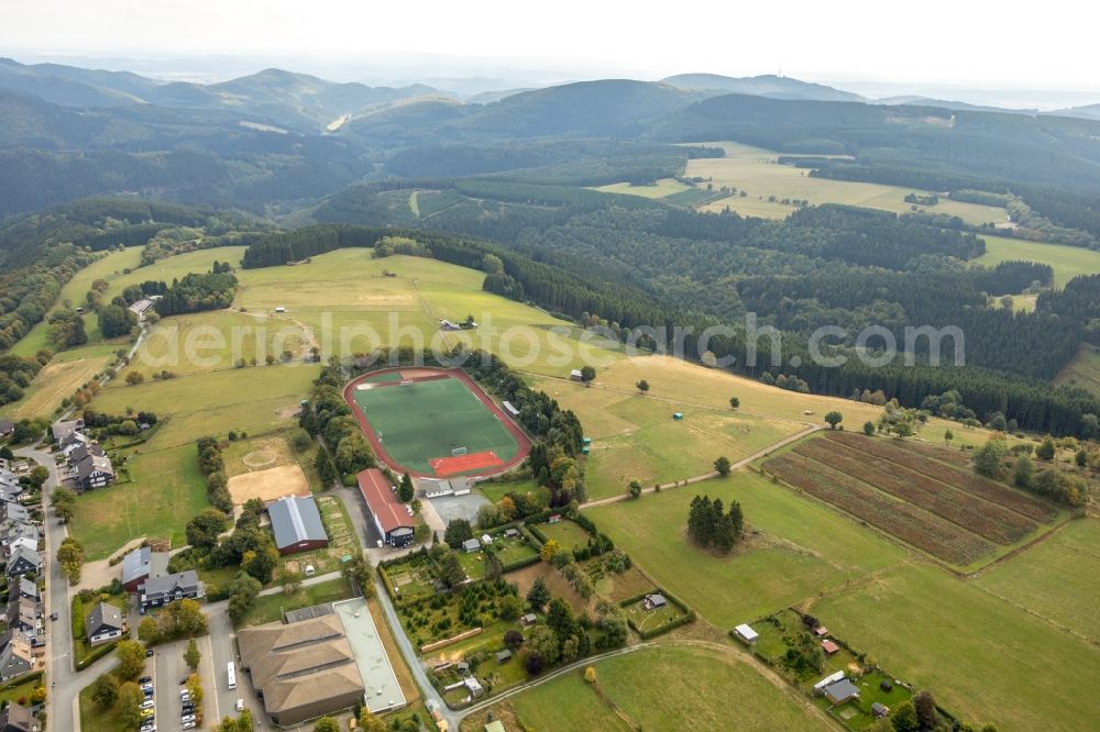 Winterberg from above - Sports grounds and football pitch Am Postteich in Winterberg in the state North Rhine-Westphalia, Germany