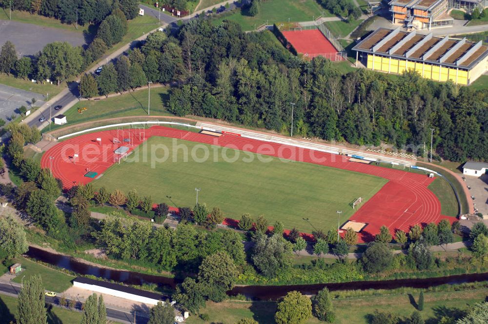 FREITAL from above - Blick auf den Sportplatz des KSV 1991 e.V. in Freital. Kontakt: KSV 1991 e.V., Burgker Str. 4, 01705 Freital, Tel. +49 (0)351 6411708