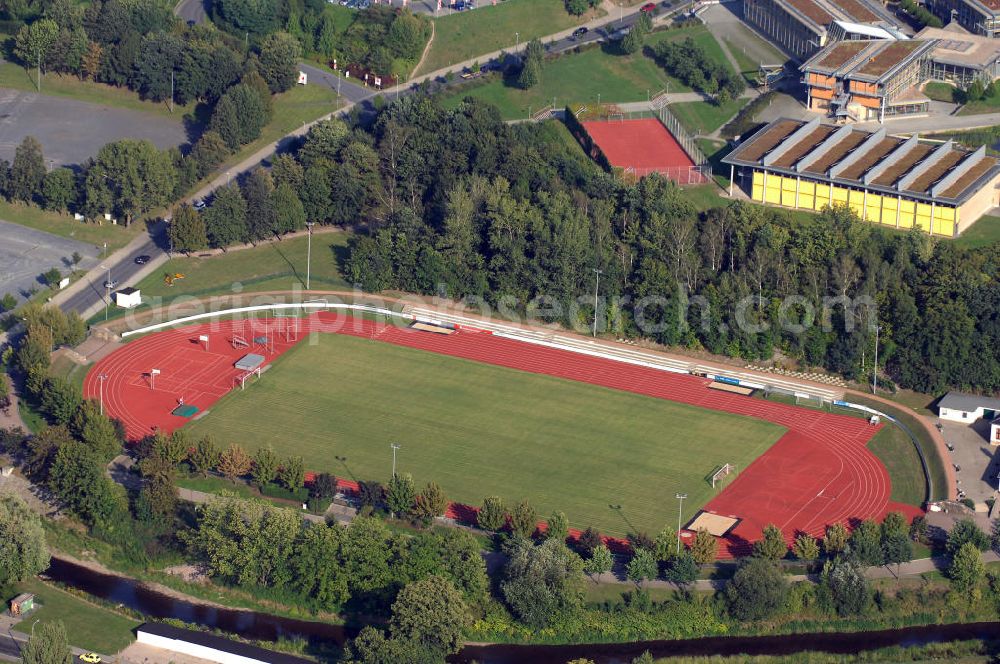 FREITAL from the bird's eye view: Blick auf den Sportplatz des KSV 1991 e.V. in Freital. Kontakt: KSV 1991 e.V., Burgker Str. 4, 01705 Freital, Tel. +49 (0)351 6411708