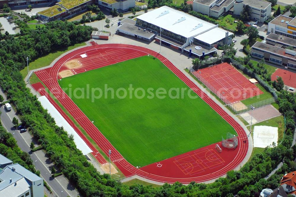 Würzburg from above - Blick auf den Sportplatz und die Sporthalle an der Eichendorffstraße in Würzburg.