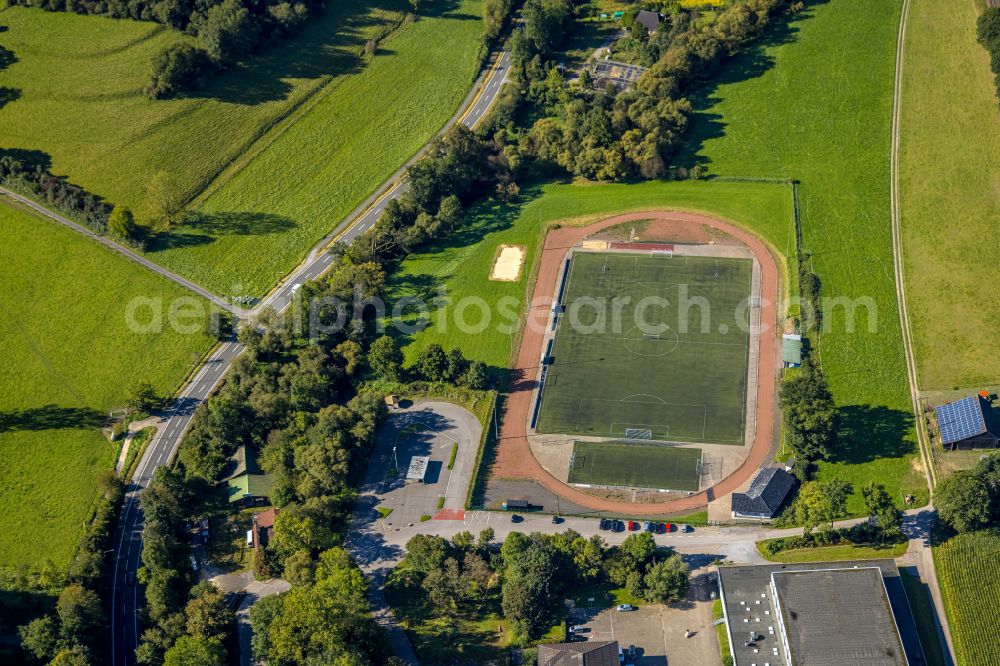 Balve from above - Sports field of the Staedtische Realschule Balve on street Am Krumpaul in Balve in the state North Rhine-Westphalia, Germany