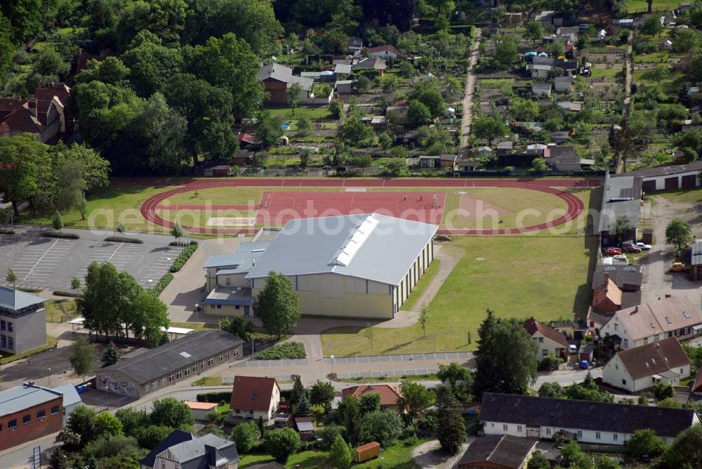 Aerial image Wittstock - Sportplatz Wittstock an der Friedrich-Ludwig-Jahn-Straße 62, 16909 Wittstock/Dosse, Ostprignitz-Ruppin, Tel.: 0 33 94 / 44 88 84 oder 43 34 22; Geschäftsstelle: Tel./Fax: 0 33 94 / 44 88 84 oder 46 24 28;