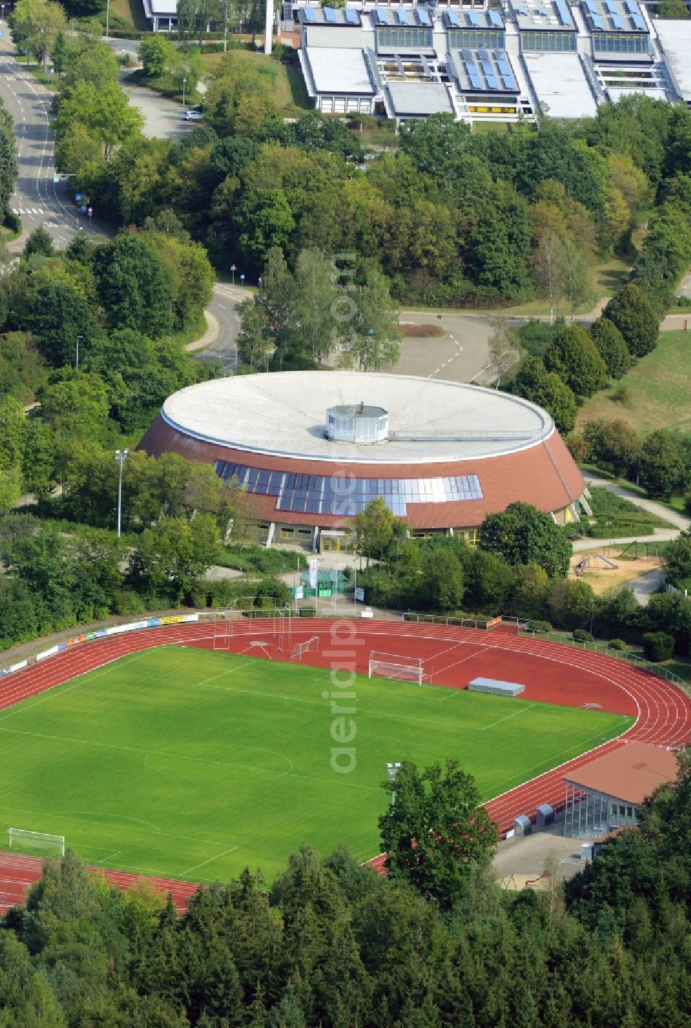 Ellwangen (Jagst) from the bird's eye view: Ensemble of sports grounds in Ellwangen (Jagst) in the state Baden-Wuerttemberg