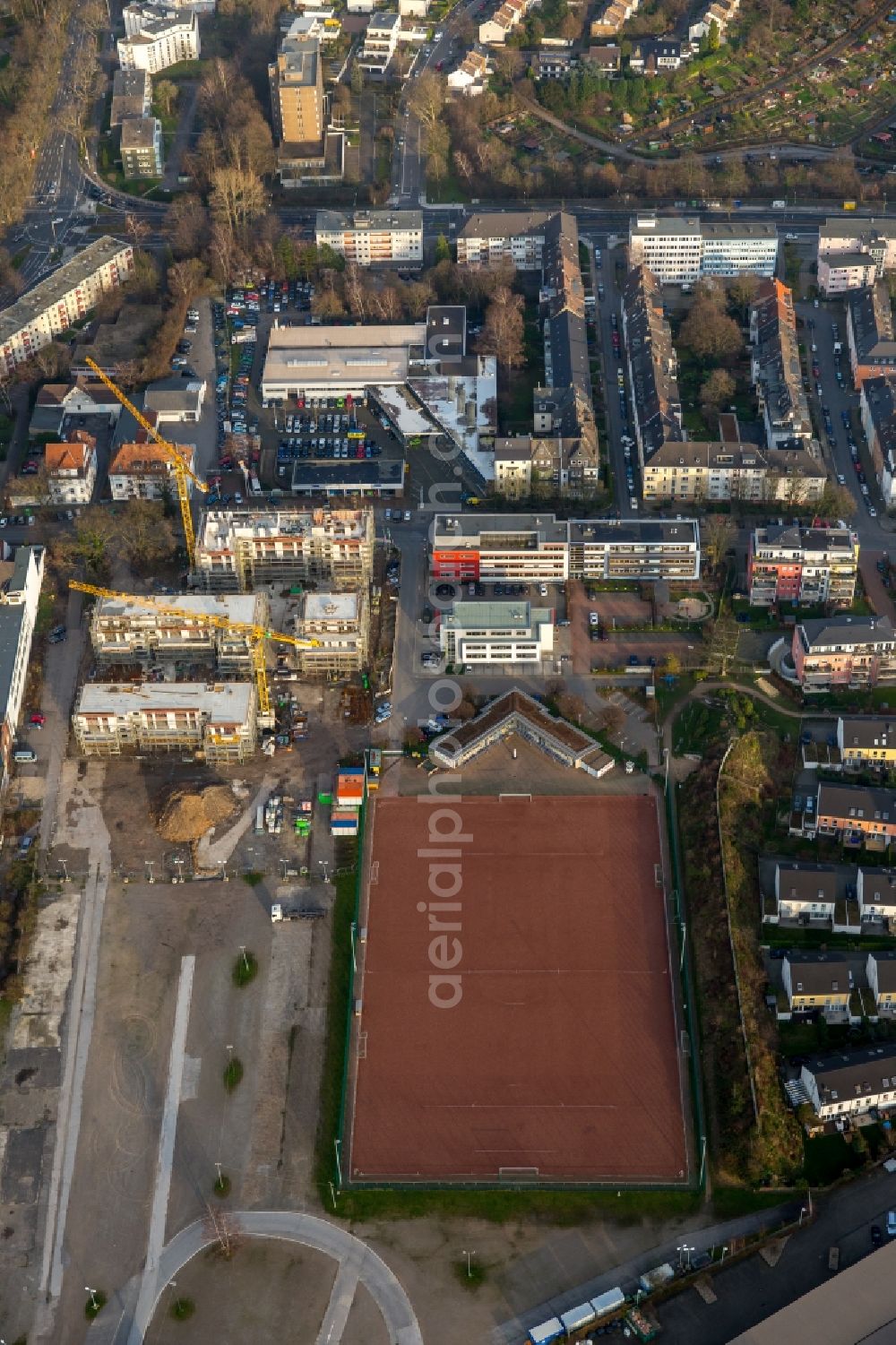 Essen from above - Sports grounds sports grounds of VfL Sportfreunde 07 eV Essen at the Veronika street in Essen in North Rhine-Westphalia