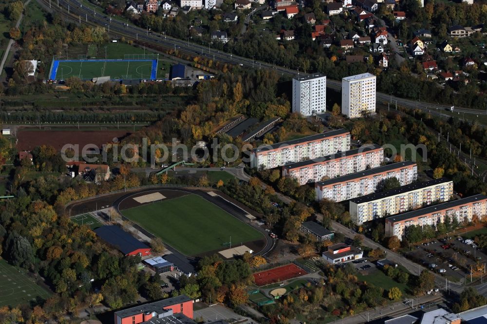 Aerial image Jena - Sports fields at the street Alfred-Diener-Straße and the road Theobald-Renner-Straße in Jena in Thuringia