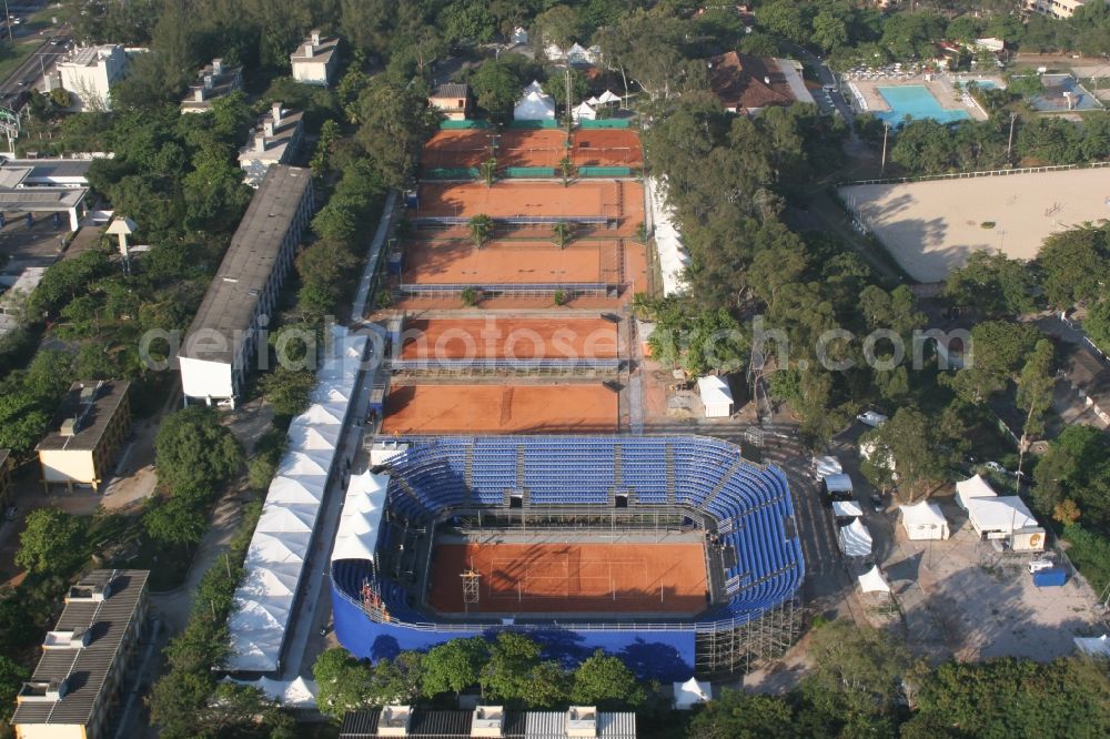 Aerial image Rio de Janeiro - Sports venue tennis competitions at the 15th Pan American Games 2007 and the 2007 Parapan American Games in Rio de Janeiro in Brazil. The tennis court was also hosted several Davis Cup Tournament Davis Cup team Brazil