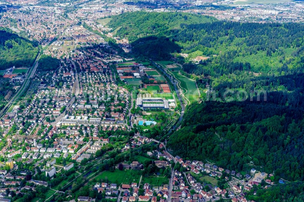 Freiburg im Breisgau from above - Sports facility grounds of the Arena stadium in Freiburg im Breisgau in the state Baden-Wuerttemberg