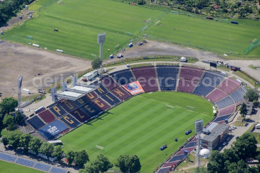 Aerial image Szczecin - Sports facility grounds of the Arena stadium Florian-Krygier-Stadion in Szczecin in West Pomerania, Poland