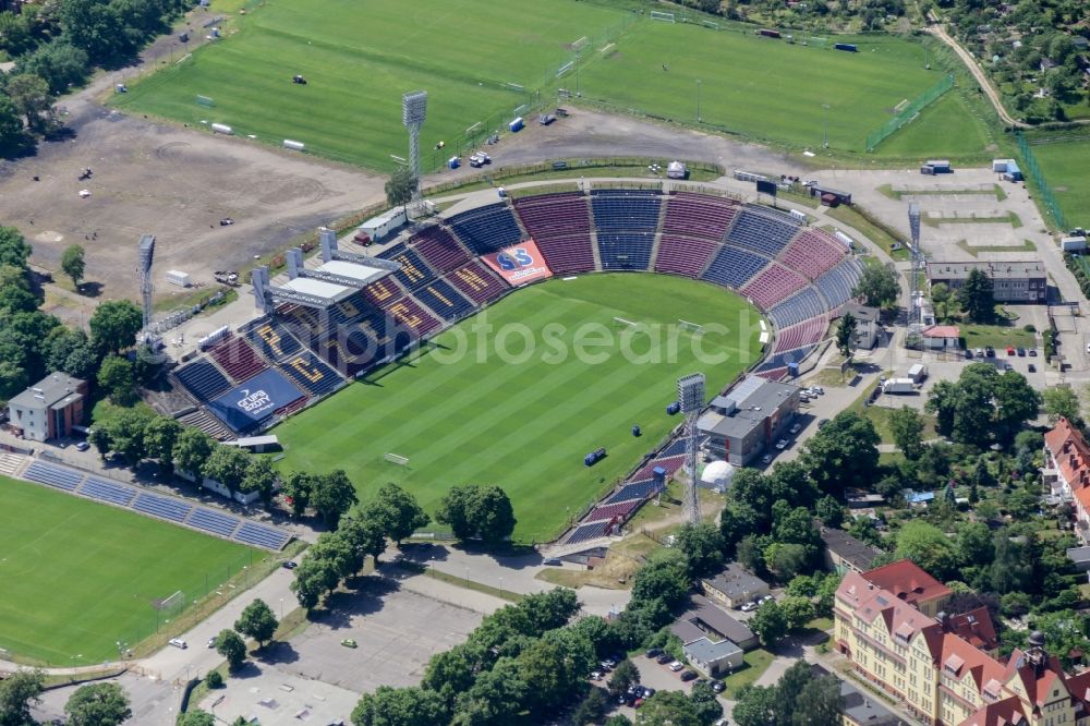 Aerial photograph Szczecin - Sports facility grounds of the Arena stadium Florian-Krygier-Stadion in Szczecin in West Pomerania, Poland