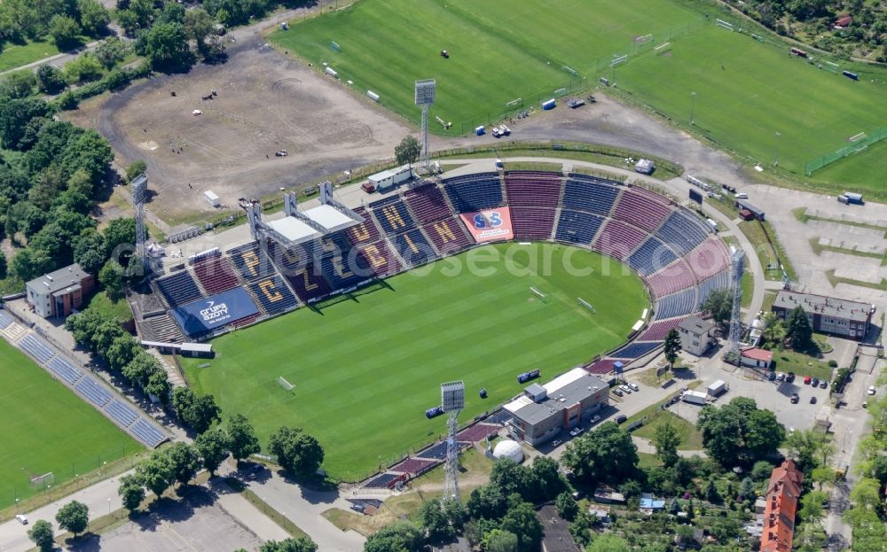 Szczecin from above - Sports facility grounds of the Arena stadium Florian-Krygier-Stadion in Szczecin in West Pomerania, Poland