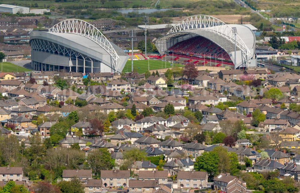 Aerial photograph Limerick - Ragby- Sports facility grounds of the Arena stadium Thomond Park in Limerick in Limerick, Ireland