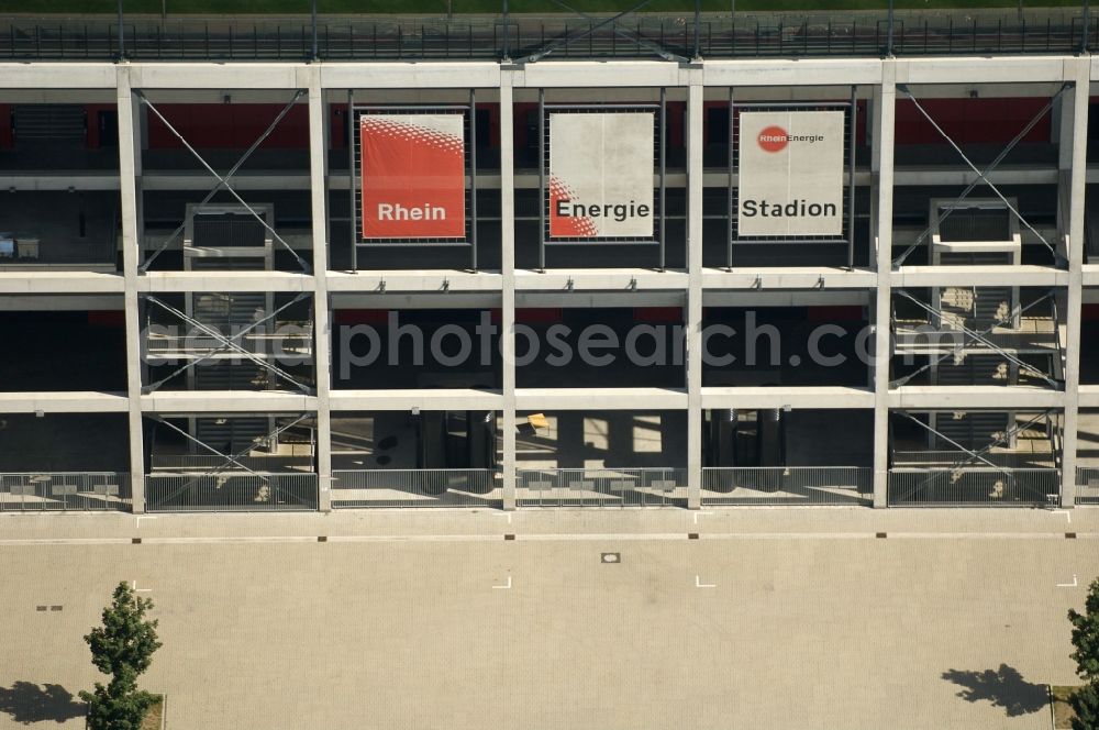 Aerial image Köln - Entry to the Sports facility grounds of the RheinEnergieSTADION in Cologne in the state North Rhine-Westphalia, Germany