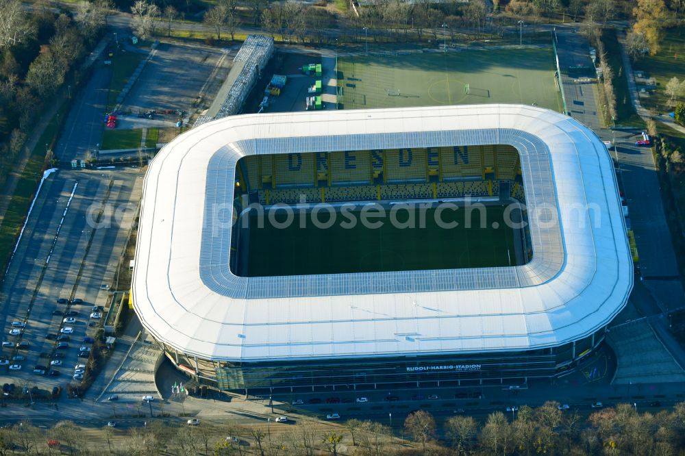 Aerial image Dresden - Sports facility grounds of the Arena stadium DDV-Stadion on street Lennestrasse in Dresden in the state Saxony