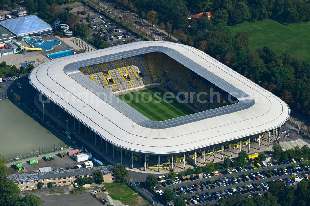 Aerial image Dresden - Sports facility grounds of the Arena stadium DDV-Stadion on street Lennestrasse in Dresden in the state Saxony