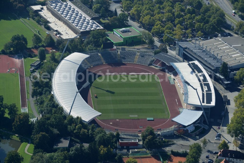 Kassel from above - Sports facility grounds of the Arena stadium Auestadion in Kassel in the state Hesse, Germany