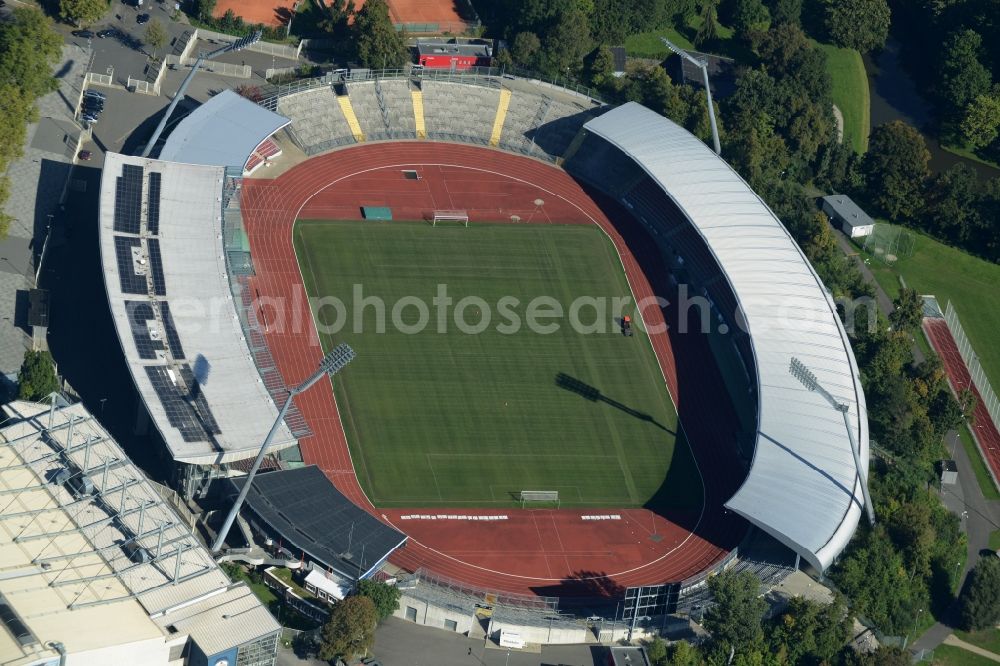 Kassel from above - Sports facility grounds of the Arena stadium Auestadion in Kassel in the state Hesse, Germany