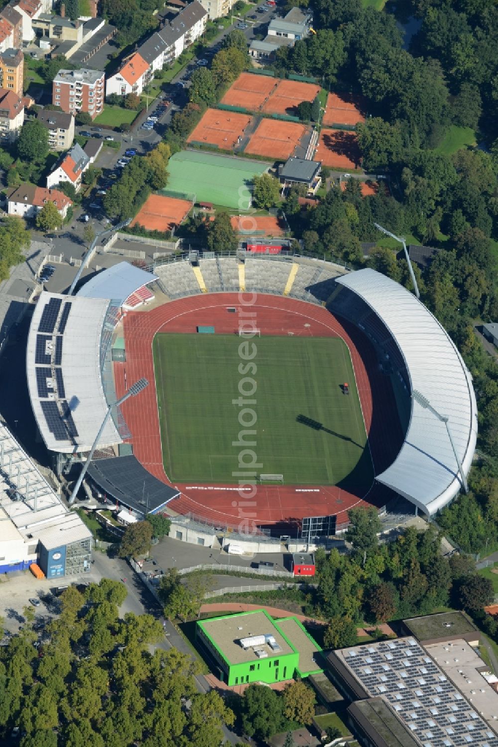 Aerial image Kassel - Sports facility grounds of the Arena stadium Auestadion in Kassel in the state Hesse, Germany