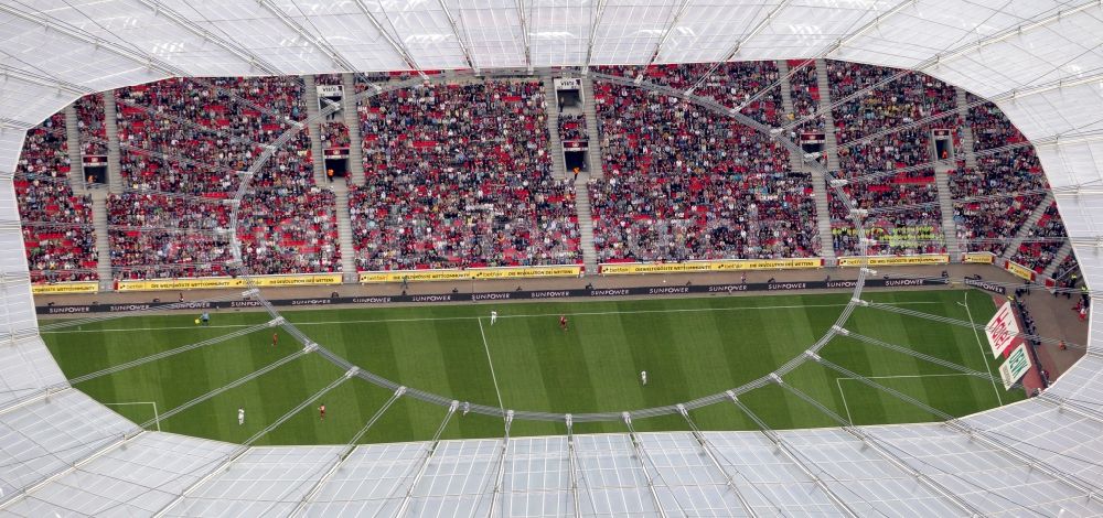 Aerial image Leverkusen - Construction sites Sports facility grounds of the Arena stadium BayArena of Fussballvereins Bayer 04 Leverkusen in the district Wiesdorf in Leverkusen in the state North Rhine-Westphalia, Germany