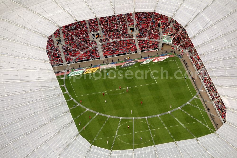 Aerial image Leverkusen - Construction sites Sports facility grounds of the Arena stadium BayArena of Fussballvereins Bayer 04 Leverkusen in the district Wiesdorf in Leverkusen in the state North Rhine-Westphalia, Germany