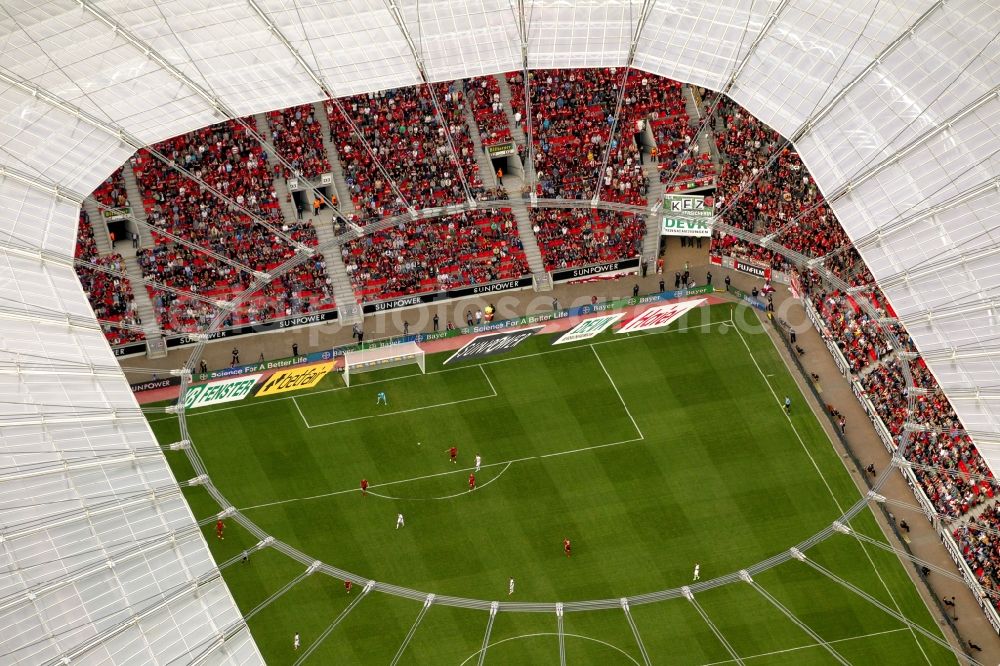 Aerial photograph Leverkusen - Construction sites Sports facility grounds of the Arena stadium BayArena of Fussballvereins Bayer 04 Leverkusen in the district Wiesdorf in Leverkusen in the state North Rhine-Westphalia, Germany