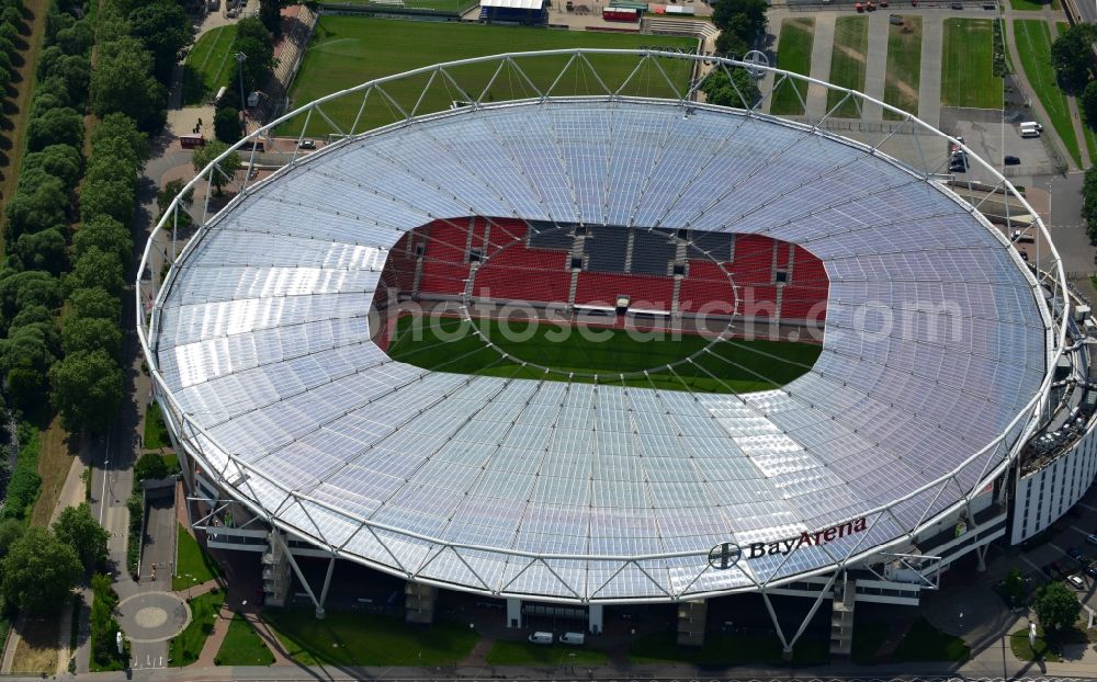 Aerial image Leverkusen - Construction sites Sports facility grounds of the Arena stadium BayArena of Fussballvereins Bayer 04 Leverkusen in the district Wiesdorf in Leverkusen in the state North Rhine-Westphalia, Germany