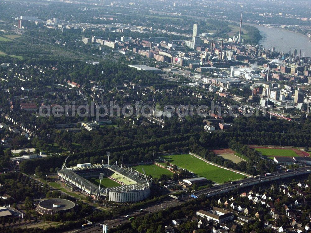 Aerial image Leverkusen - Sports facility grounds of the Arena stadium BayArena of Fussballvereins Bayer 04 Leverkusen in the district Wiesdorf in Leverkusen in the state North Rhine-Westphalia, Germany