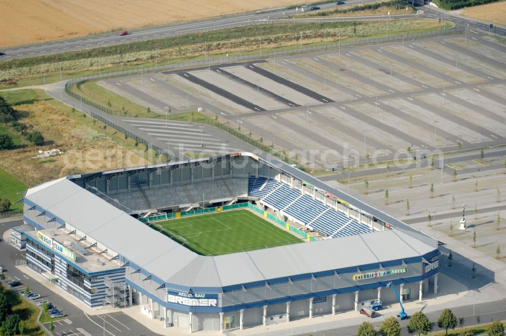 Paderborn from above - Sports facility grounds of the Arena stadium Benteler - Arena an der Paofborner Strasse of in Paderborn in the state North Rhine-Westphalia, Germany