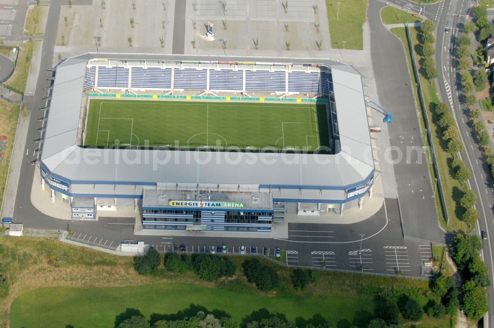 Aerial photograph Paderborn - Sports facility grounds of the Arena stadium Benteler - Arena an der Paofborner Strasse of in Paderborn in the state North Rhine-Westphalia, Germany