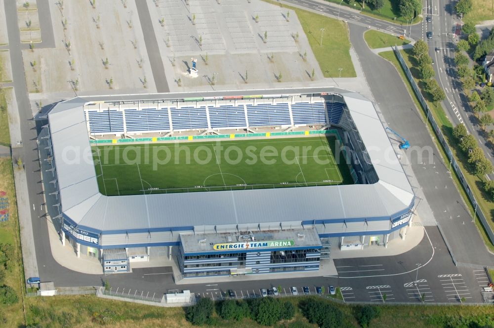 Paderborn from the bird's eye view: Sports facility grounds of the Arena stadium Benteler - Arena an der Paofborner Strasse of in Paderborn in the state North Rhine-Westphalia, Germany