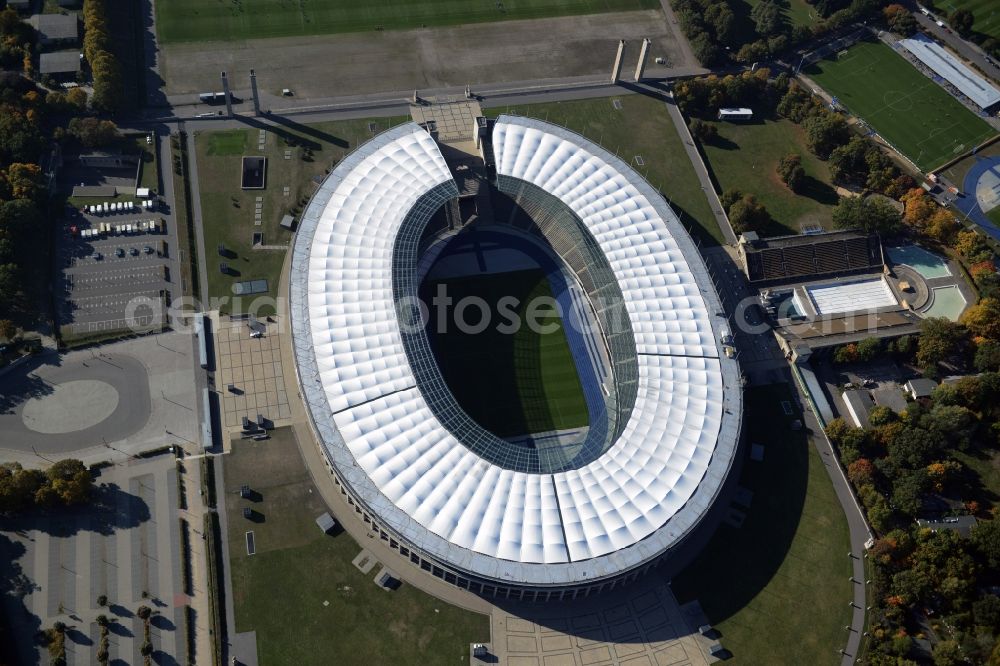 Berlin from above - Sports facility grounds of the Arena stadium Olympiastadion in Berlin in Germany