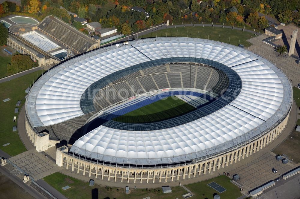 Berlin from above - Sports facility grounds of the Arena stadium Olympiastadion in Berlin in Germany