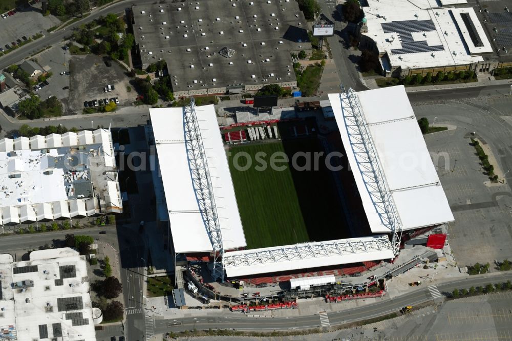 Aerial image Toronto - Sports facility grounds of the Arena stadium BMO Field on Princes' Blvd in the district Old Toronto in Toronto in Ontario, Canada