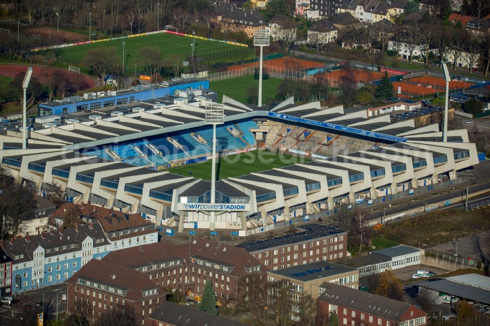 Bochum from the bird's eye view: Sports facility grounds of the Arena stadium rewirpowerSTADION Castroper Strasse in Bochum in the state North Rhine-Westphalia