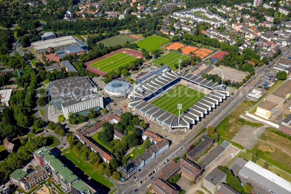 Bochum from the bird's eye view: Sports facility grounds of the Arena stadium rewirpowerSTADION Castroper Strasse in Bochum in the state North Rhine-Westphalia