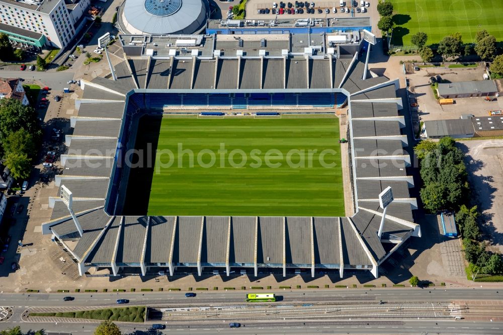 Bochum from above - Sports facility grounds of the Arena stadium rewirpowerSTADION Castroper Strasse in Bochum in the state North Rhine-Westphalia