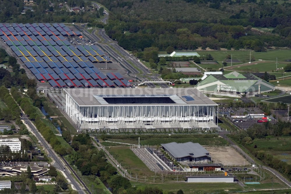 Aerial photograph Bordeaux - Sports facility grounds of the Arena stadium Stade Matmut Atlantique an der Cours Jules Ladoumegue before the European Football Championship Euro 2016 in Bordeaux in Aquitaine Limousin Poitou-Charentes, France