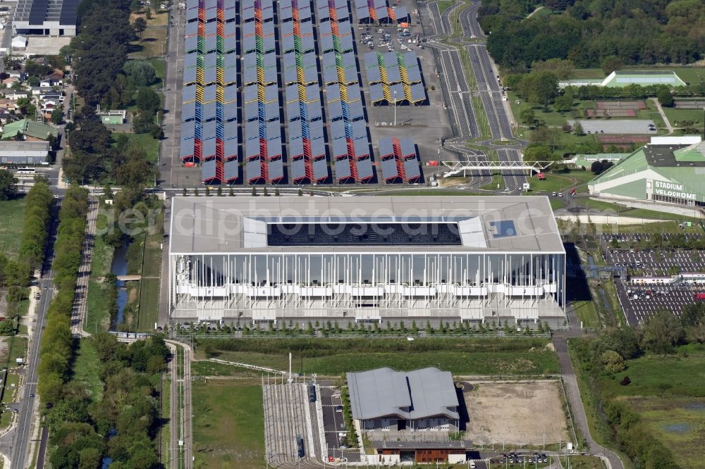 Bordeaux from the bird's eye view: Sports facility grounds of the Arena stadium Stade Matmut Atlantique an der Cours Jules Ladoumegue before the European Football Championship Euro 2016 in Bordeaux in Aquitaine Limousin Poitou-Charentes, France