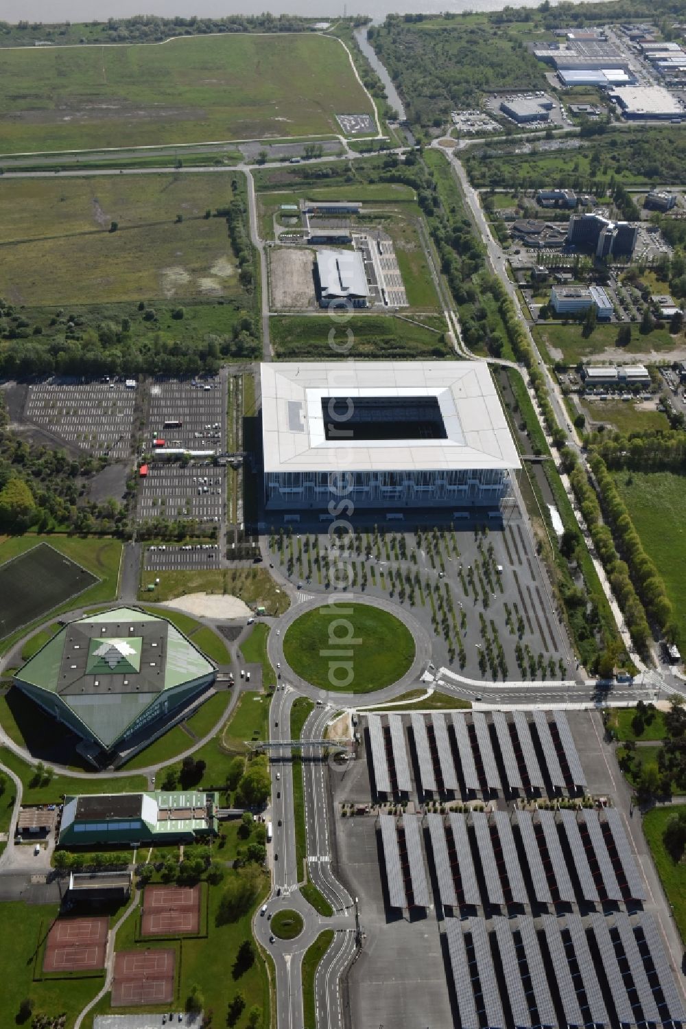 Bordeaux from above - Sports facility grounds of the Arena stadium Stade Matmut Atlantique an der Cours Jules Ladoumegue before the European Football Championship Euro 2016 in Bordeaux in Aquitaine Limousin Poitou-Charentes, France