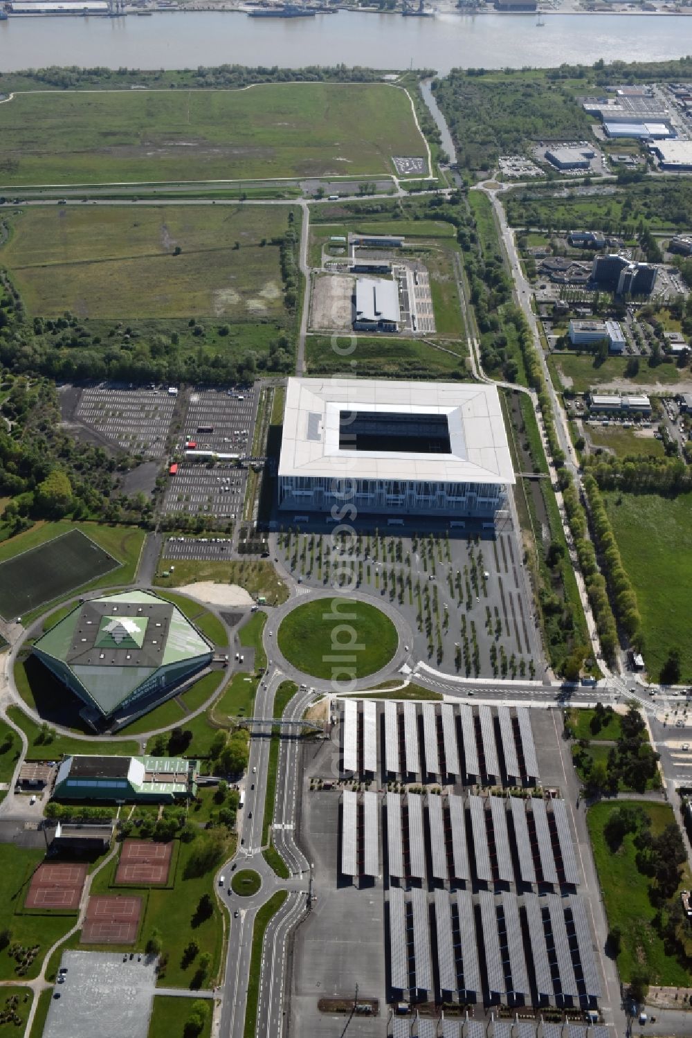 Bordeaux from the bird's eye view: Sports facility grounds of the Arena stadium Stade Matmut Atlantique an der Cours Jules Ladoumegue before the European Football Championship Euro 2016 in Bordeaux in Aquitaine Limousin Poitou-Charentes, France