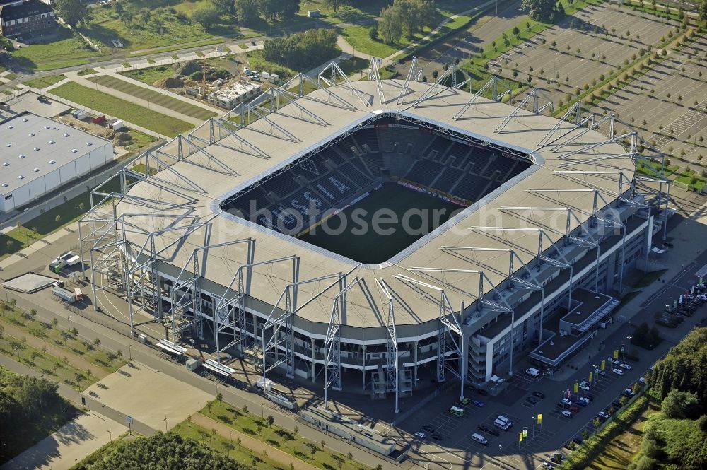 Mönchengladbach from the bird's eye view: Sports facility grounds of the Arena stadium BORUSSIA-PARK in Moenchengladbach in the state North Rhine-Westphalia, Germany