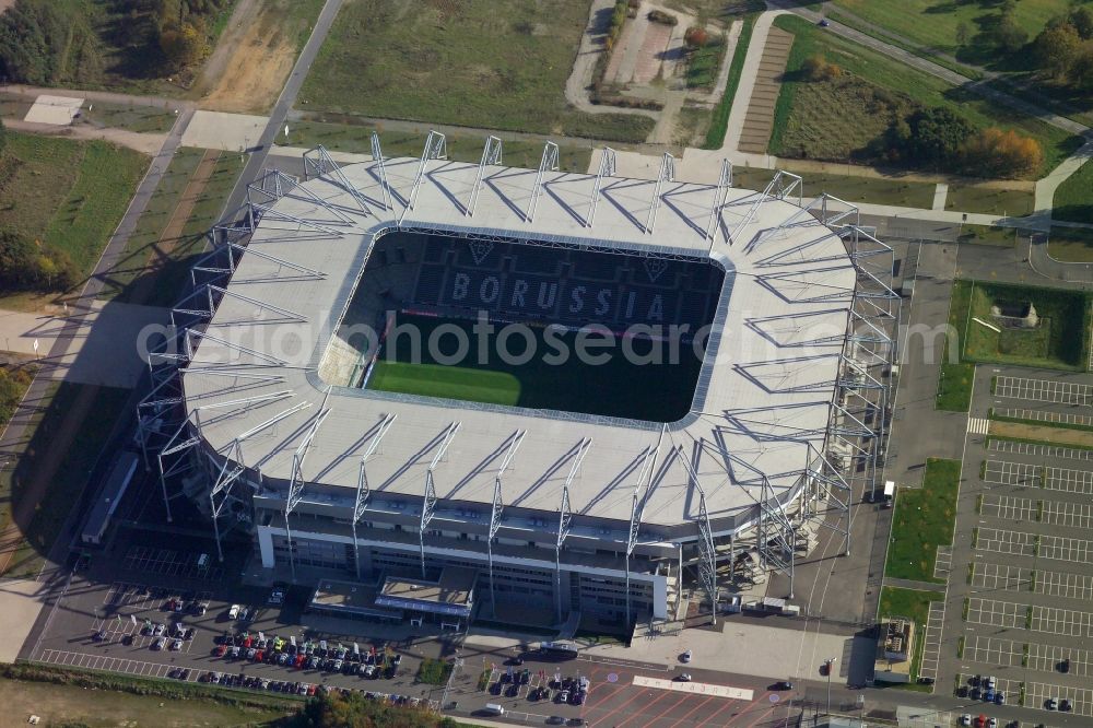 Aerial photograph Mönchengladbach - Sports facility grounds of the Arena stadium BORUSSIA-PARK in Moenchengladbach in the state North Rhine-Westphalia, Germany