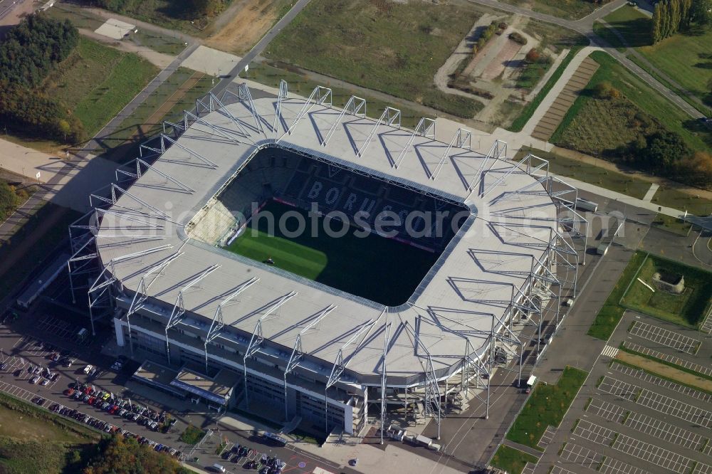 Mönchengladbach from above - Sports facility grounds of the Arena stadium BORUSSIA-PARK in Moenchengladbach in the state North Rhine-Westphalia, Germany