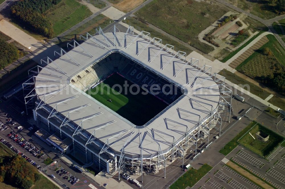 Mönchengladbach from the bird's eye view: Sports facility grounds of the Arena stadium BORUSSIA-PARK in Moenchengladbach in the state North Rhine-Westphalia, Germany